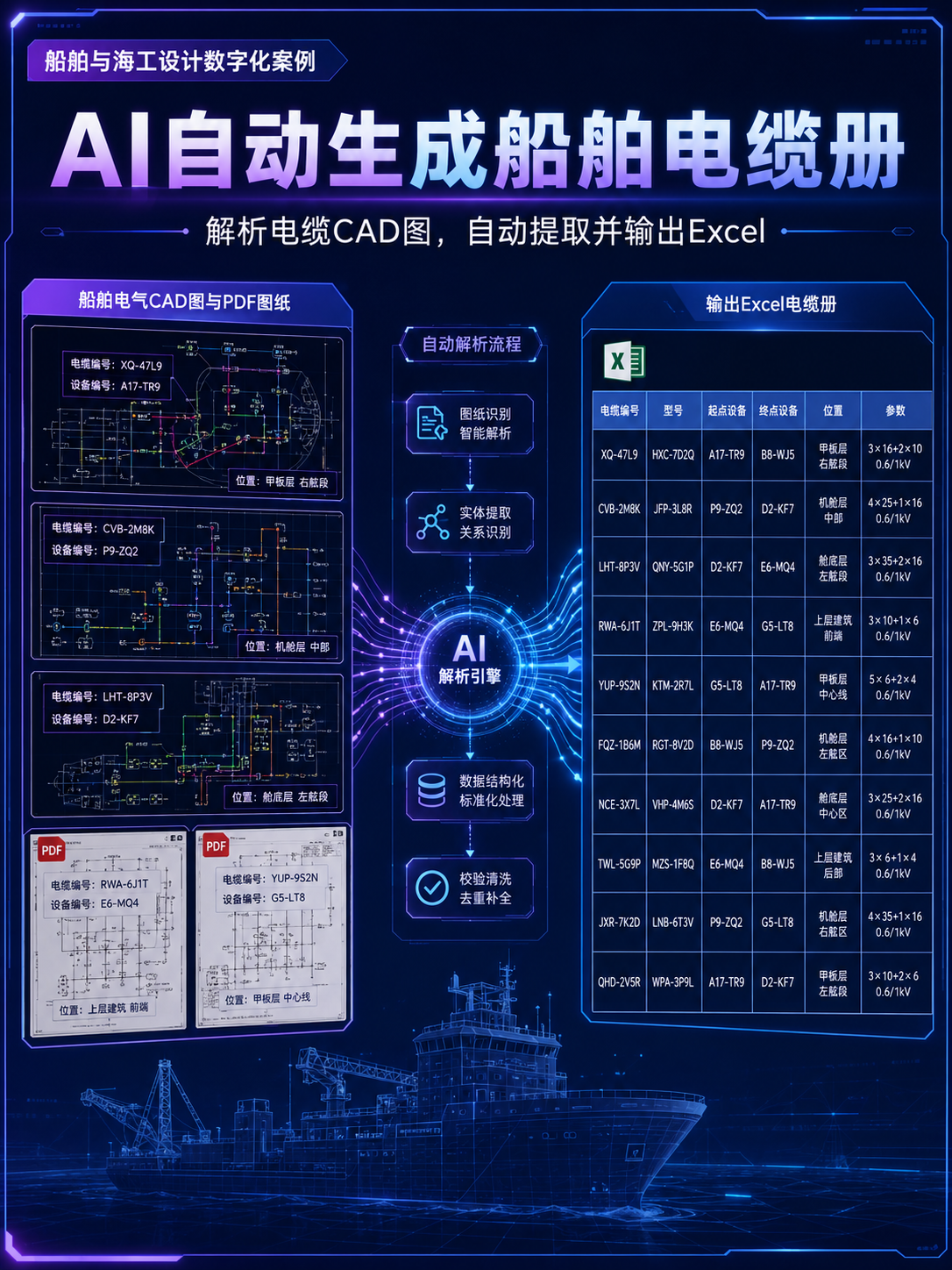 AI解析船舶电缆图,自动生成清册文章配图